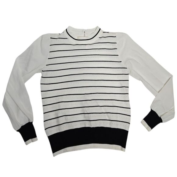 SIONI Milano striped high neck ruffle lightweight sweater S - Picture 1 of 10